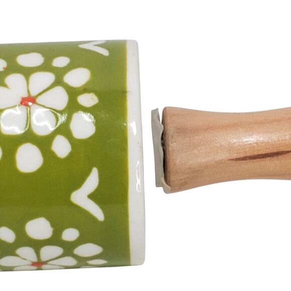 Anthropologie Ceramic Floral Folk Art Kitchen Rolling Pin Wood Handles Bloomcore - Picture 5 of 8